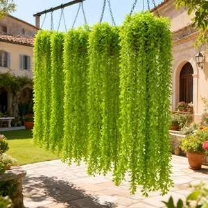 10-piece artificial green plant set, wall-mounted willow leaves and weeping willow branches, bridge-top rattan art decorative plant wall landscape, Artificial Hanging Plant