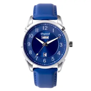 NAKINMI Men’s Fashion 43mm Blue Dial Analog Quartz Watch with Day & Date and Luminous Hands, Blue Genuine Leather Band Business Casual Dress Watch, Perfect Valentine’s Day Gift for Boyfriend or Husband