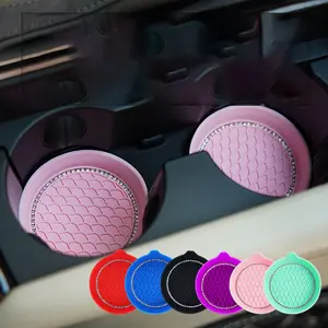 2/4pcs car cup holder coasters with silicone, crystal rhinestone, shiny ring, anti-slip pattern, silent and anti-collision car interior accessories