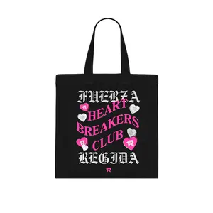 Fuerza Heart Breakers Club Canvas Tote Bag, Pink Aesthetic Graphic Tote for Mexican Music Fans