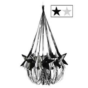 35" Black & Silver Star Chandelier Decoration – 1 Pc.