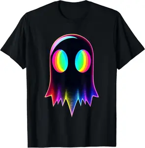 Men's Cotton Round Neck Short-Sleeve T-Shirt - Soft Natural Fabric, Casual Streetwear Top with Ghost Trippy Vaporwave Electro Techno EDM Halloween Rave Graphic, Sports-Appropriate Menswear, Shortsleeve, Tshirt Fashion