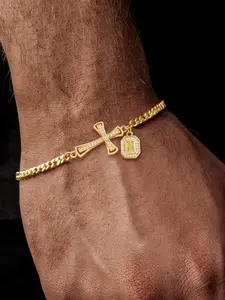 Men's Stainless Steel Cuban Chain Bracelet, Micro Paved Zircon Letter Cross Pendant, Casual Fashion Jewelry for All Seasons, Stainless Steel Bangle