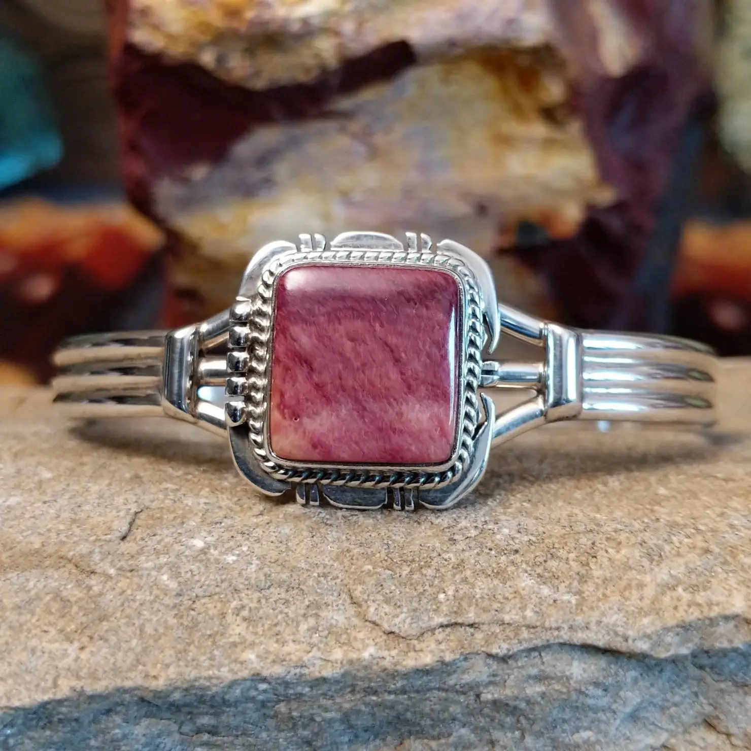 Square Purple Spiny Oyster Shell Cuff by John Nelson GJ-BRC-0129