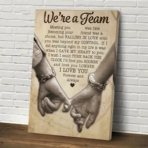 1pc, Framed, Modern Canvas Poster, We Are A Team Meeting You Is Destiny Poster for Living Room Bedroom, Couple Gift, Valentine's Day Gift Decoration, Wall Decoration, Family Activity Room Decoration, 11.8* 15.7inch