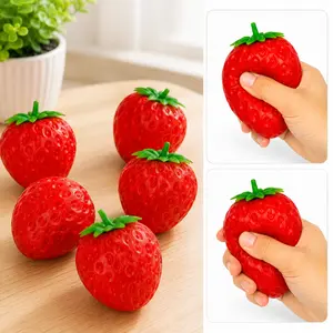 Realistic Silicone Strawberry Squishy - Cream-Scented Slow Rising Squeeze Ball, Stretchable Sensory Stress Reliever for Adults, Office Desk Decor (Silicone Stress Relief Toy)