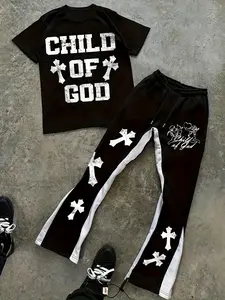 Child Of God Graphic Casual Everyday 2-Piece Set - Cross Print T-Shirt & Flared Pants