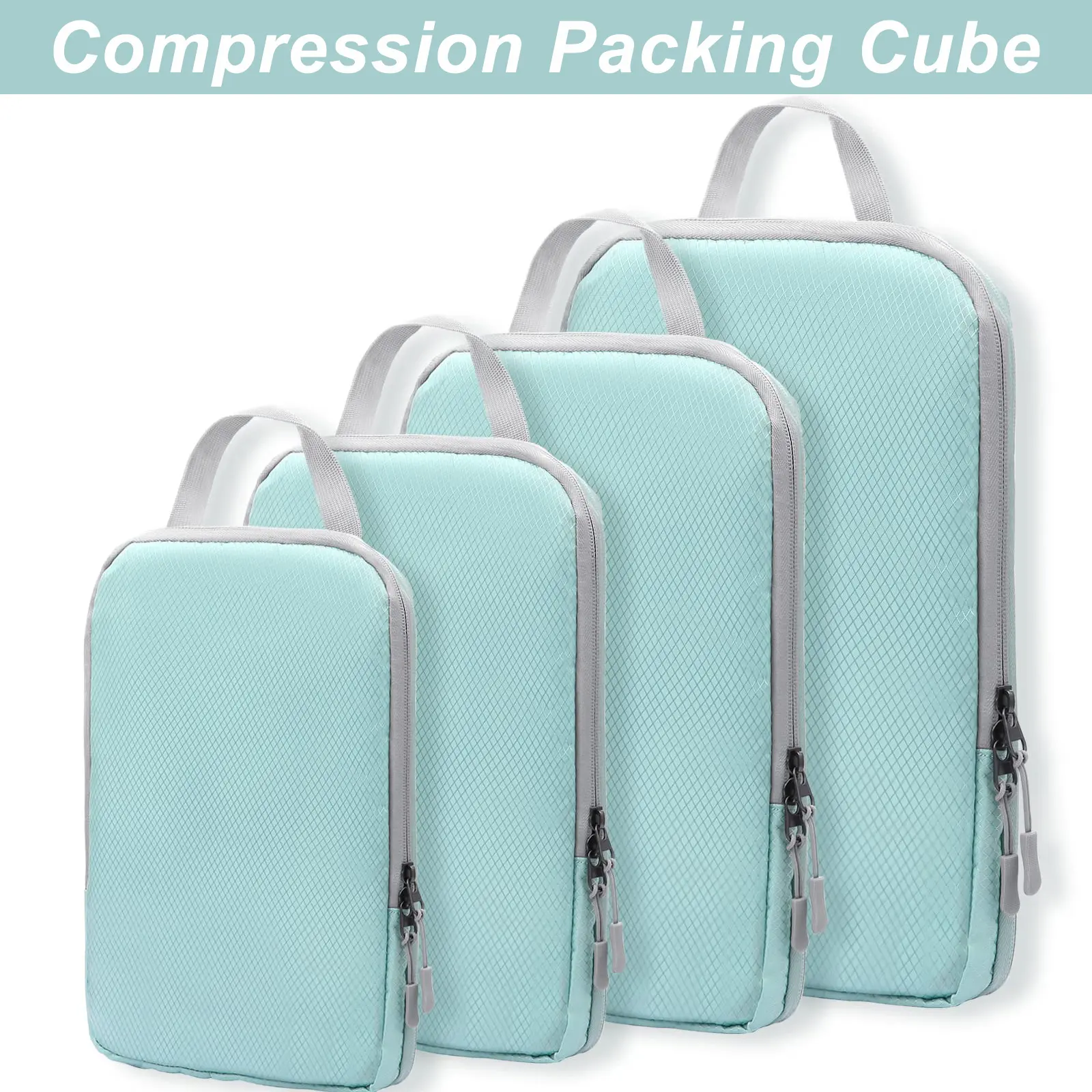 4-Piece Set Compression Packing Cubes - Shrink Space & Organize Gear! Travel Essential for Short/Long Trips, Beach & Gym, Travel Organizer Bag, Travel Accessories, Traveling Essentials