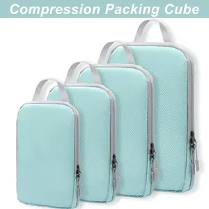 4-Piece Set Compression Packing Cubes - Shrink Space & Organize Gear! Travel Essential for Short/Long Trips, Beach & Gym, Travel Organizer Bag
