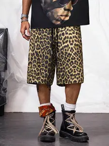 Men's All Over Leopard Print Straight Leg Shorts, Street Fashion Casual Comfy Loungewear Shorts for Daily Outdoor Wear, Mens Bottoms Menswear for All Seasons