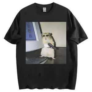 Funny Animal Vintage Graphic Tee, Cyber Hamster T-Shirt, Unisex Meme Cringe Funny Shirt, Menswear Womenswear Streetwear Cotton Comfort