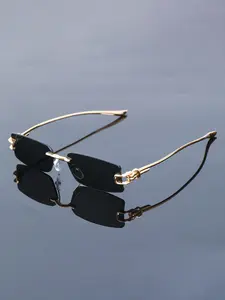New Unisex Metal Frameless Rectangular Glasses, Trendy Fashion Eyewear for Street Style, Party, Vacation, Daily Wear