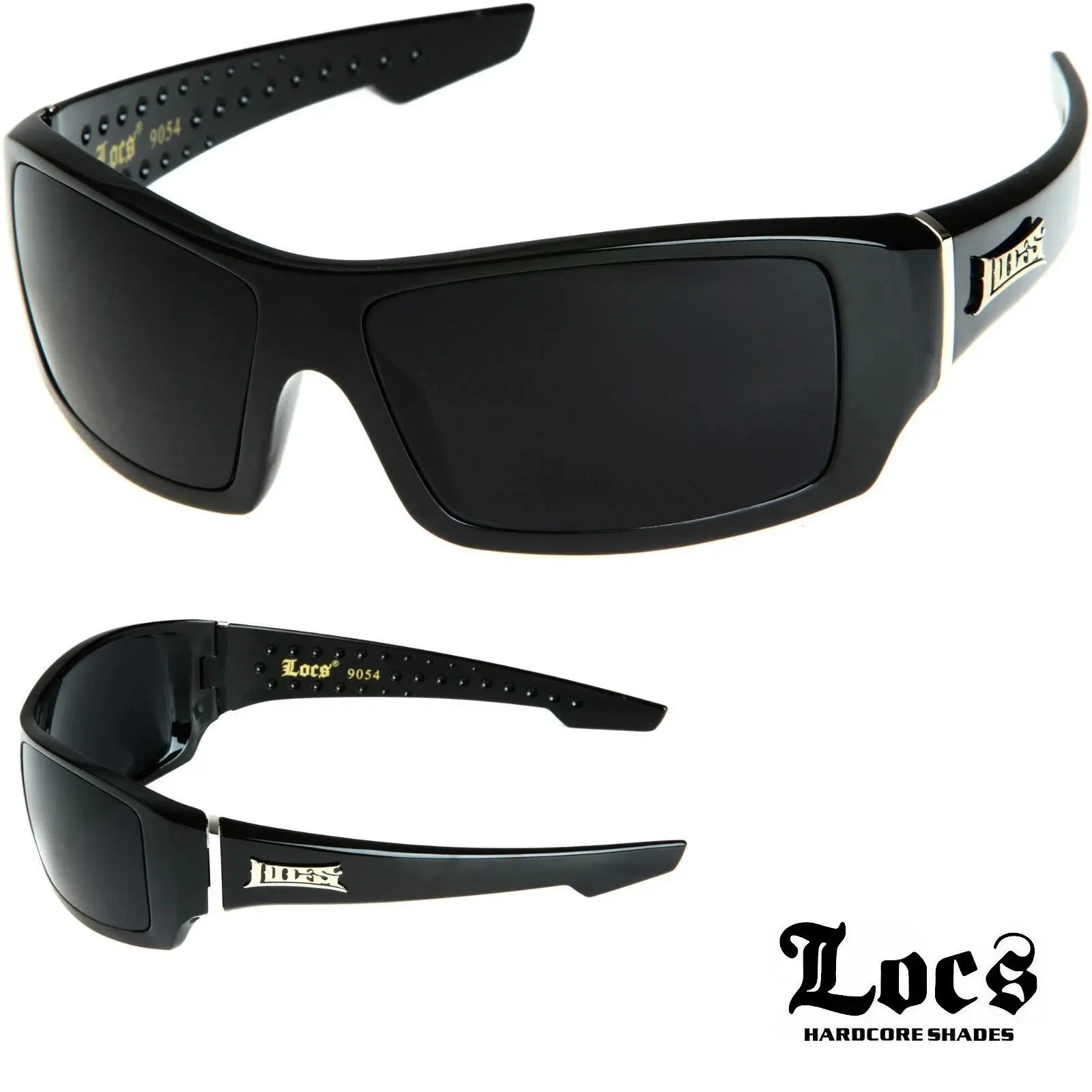 1 LOCS Rectangular Gangster Black Shades Mens Designer Sunglasses Cholo Dark Lens