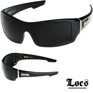 1 LOCS Rectangular Gangster Black Shades Mens Designer Sunglasses Cholo Dark Lens