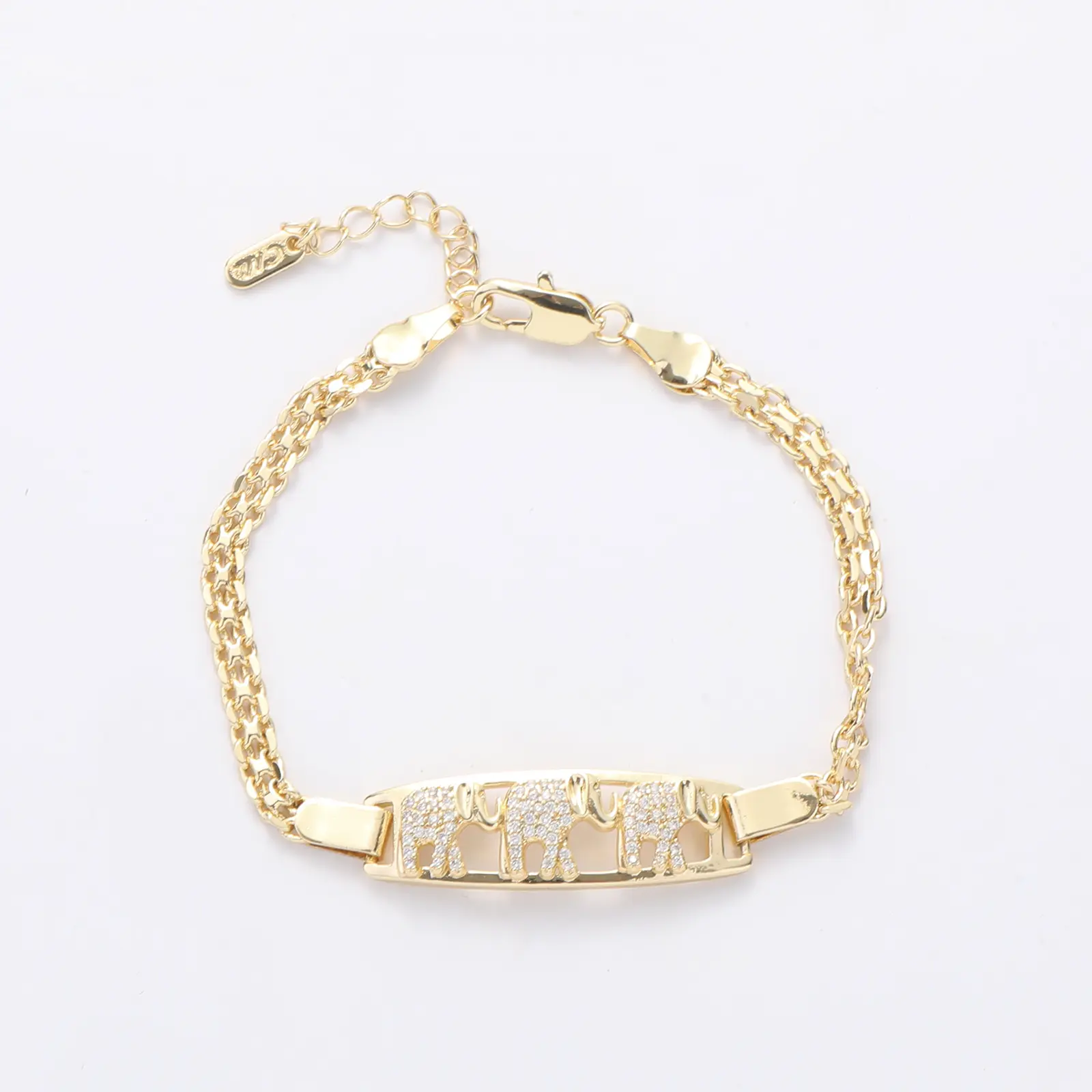Trendytry 14K Gold Plated Elephant Charm Bracelet for Women Zirconia Accent Hollow-Out Design Elegant Minimalist Jewelry