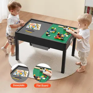 VEVOR Kids Wooden Activity Table,  Building Blocks Double-Sided Tabletop, Multi-Purpose Activity Play Table with 2 Storage Bins for Kids 3+ Years, Large Storage Space, Present for Boys & Girls, Black