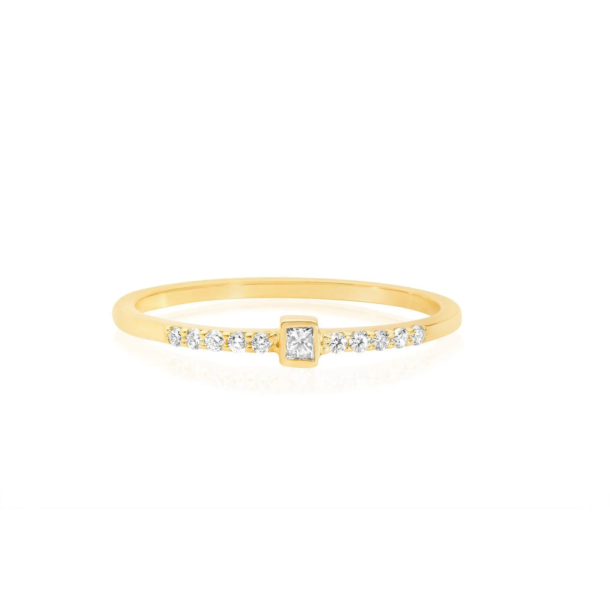 14k Princess cut and Round Diamond Stacking Ring
