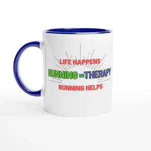 Running is therapy White 11oz Ceramic Mug with Color Inside
