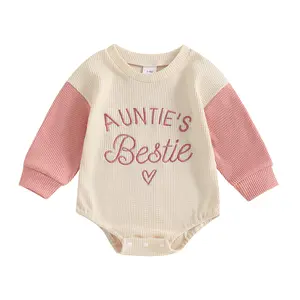 Toddler Newborn Baby Girl Romper Long Sleeve Letters Embroidery Waffle Bodysuit Fall Winter Outfit