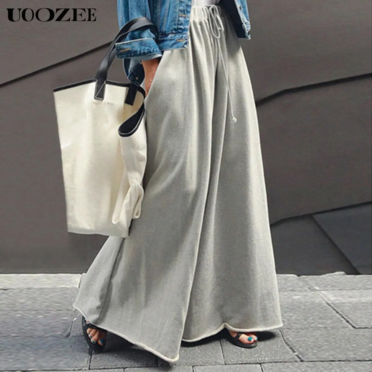 UOOZEE Stylish Women's Wear Baggy Cotton Blend Pants - Mid-Waist, Raw Edge Hem, Lightweight Flowy Bottoms for Daily & Home Wear, Clothes, Pants For Women, Comfy Pants