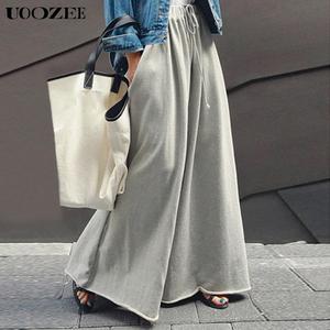 UOOZEE Women's Basic Mid-Waist Loose-Fit Plain Cotton Pants - Lady's Bottom Clothes, Effortless Pants, Edge Banding-Free Legs, Lightweight Flowy, Unrestrictive, Machine Washable, Ideal for Daily Casual & Home Use