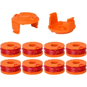 Weed Eater String Replacement Trimmer Line for Worx WA0010 WG180 WG163 Spools,10 ft/0.065 Inch Trimmer String Refills Parts,WA6531 GT Spools Cap Cover(8 Spools, 2 Caps)