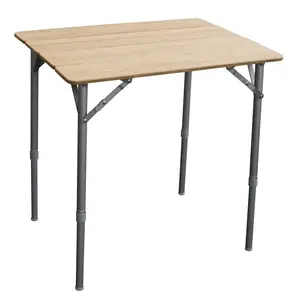 212 MAIN Rectangular Portable Outdoor Bamboo Table, 25.75x17 in Bamboo Top, Height-Adjustable, Quick Setup, Folding Design, Brown with Carry Bag, Outdoor Table