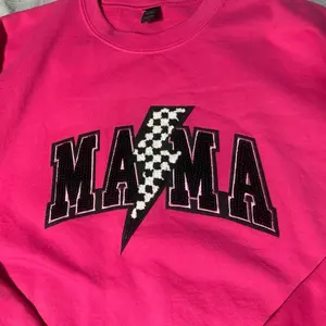 Mama Chenille and Sparkle Patch Crewneck Sweatshirt - Pink, Pullover, Womenswear