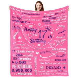 1PC 17th birthday gift throw blanket for girls, 17th birthday decorations for girls, birthday gift blanket for 17 year old girls, happy birthday gifts for her, Slogan Print Blanket