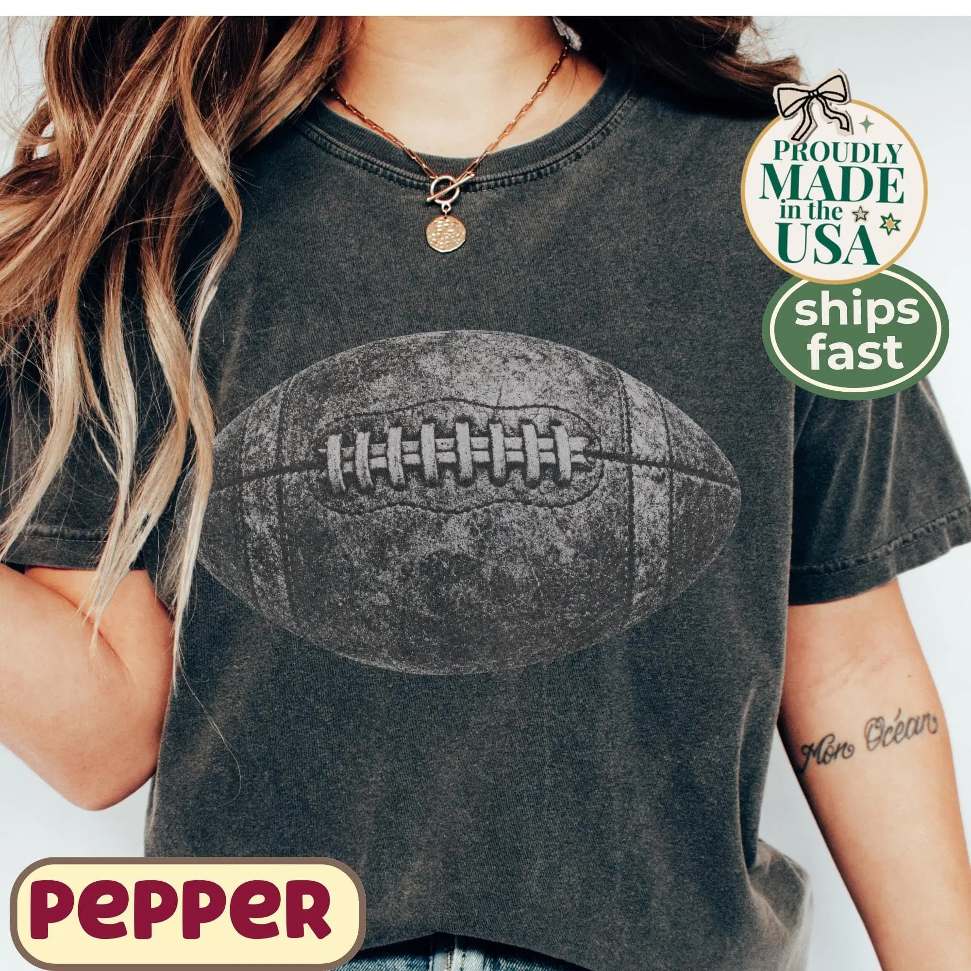 Comfort Colors Distressed Football Shirt | Vintage Football Tee | Comfort Colors Football Shirt | Football Graphic Tee | Game Day Shirt Highlight Threads