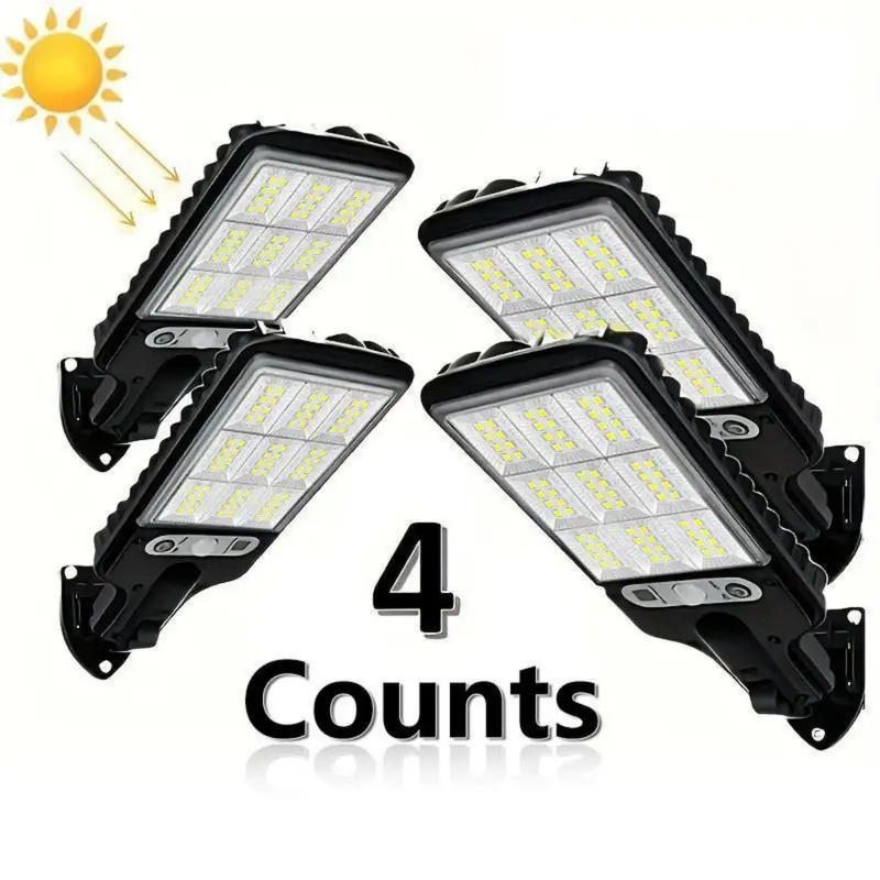 [Summervibes] 2/4-Pack Solar LED Outdoor Flood Lights - IP66 Rated, ABS Frame, Automatic Motion Sensor, 3 Modes, 20ft Remote, Solar-Auto Charging, 4-Piece Set Coverage, 8.8"l x 3.3"w x 3"h, Portable Outdoor Landscape Lighting for Pathway, Backyard