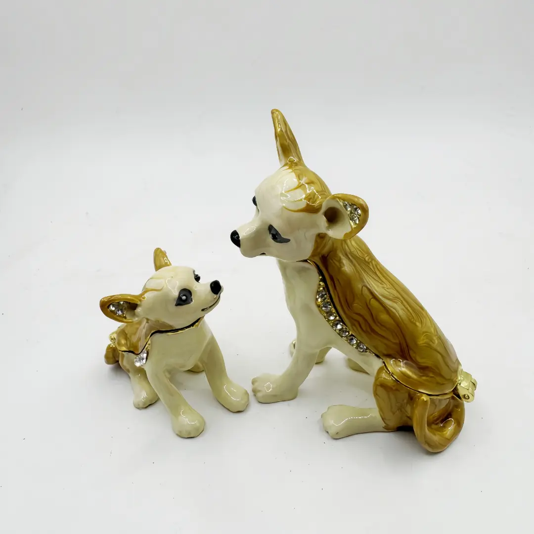 Creative Alloy Chihuahua AB Style Jewelry Box Metal Colored Paintings Inlaid Diamonds Dog Home Ornament Box
