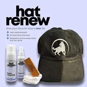 MOJA BASICS Hat Renew Hat Care Kit - Sweat & Stain Remover Cleaner with Foaming Cleanser Deodorizer Brush & Micro-Fiber Towel for Daily Hat Wearers