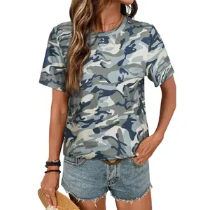 Camouflage Print Crew Neck T Shirt