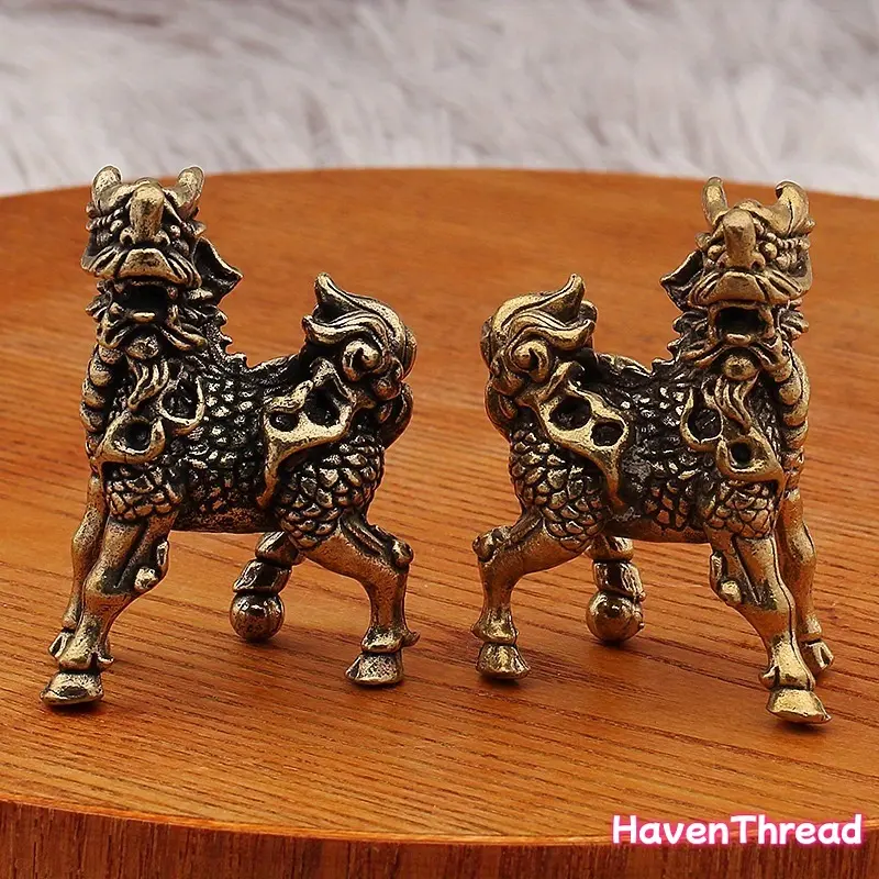 Classical Kirin Sculpture in Gold Finish, Mythological Collectible with High-Slit Detail, Left-Facing Tabletop Ornament for Home and Office Decor, New High-Slit Kirin Left, Home Decor, Collectibles, Kirin Figurine