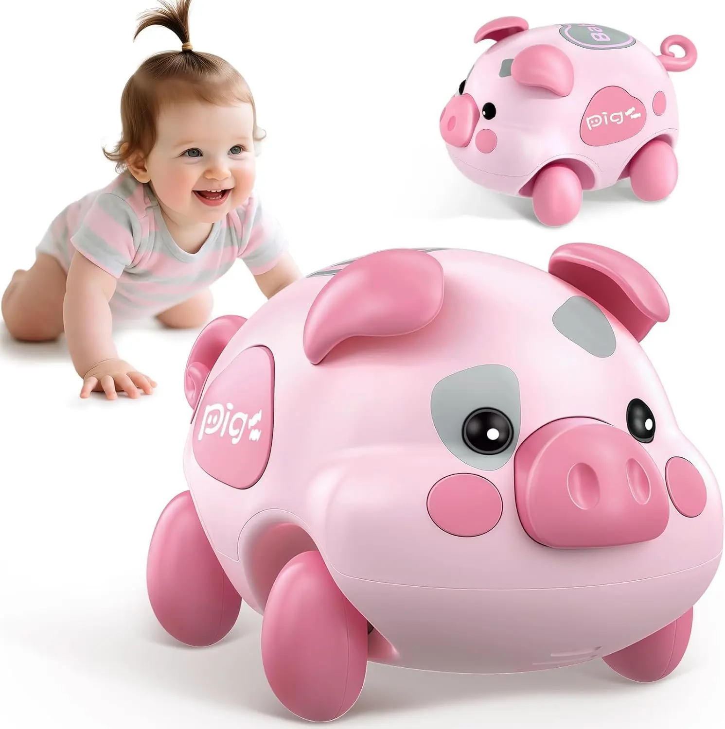 Pig Shape Interactive Baby Electric Crawling Toy with Music Lights, Plastic Body, 6-12 Months Tummy Time Development & Early Learning Educational Gift for Boys & Girls, Interactive Toy