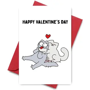 Cartoon Cat Pattern Happy Valentine's Day Greeting Card, 1/3/50pcs Cute Animal Design Greeting Card, Greeting Card for Couples, Secret Admirers, Newlyweds, Long-term Partners