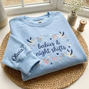 Embroidered Labor and Delivery Nurse Sweatshirt, Night Shifts Shirt, NICU Nurse Crewneck, Nursing Gift