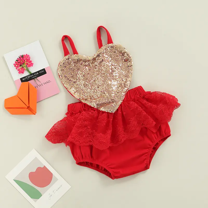 Girls' Romper - Summer Contrast Color Sequined Cloth Sleeveless Cut Strappy Bodysuit for 0-24 Months, Playful Look Design