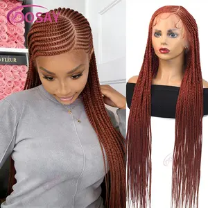Synthetic 36'' Full Lace Cornrow Braided Wigs #350 Colored Side Part Braided Lace Wig Knotless Box Braided Wig for Women