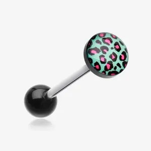 Retro Leopard Acrylic Barbell Tongue Ring