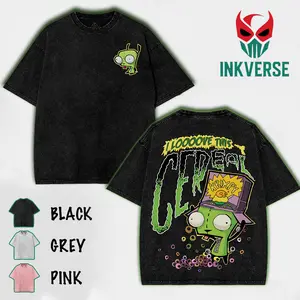 GIR - Invader Zim Wash T-Shirt,Hazbin Washed Shirt, Comic Shirt, TV Show Shirt graphic tees Menswear Top Cotton Fabric lover streetwear