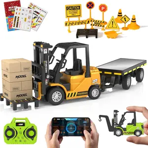 1:64 Remote Control Forklift Crane Combo with Lights & Sounds, Remote Control Dump Truck, Desktop Mini Toy Car, Rc Construction Vehicles, Birthday Christmas Gifts for Kids Adults Boys and Girls