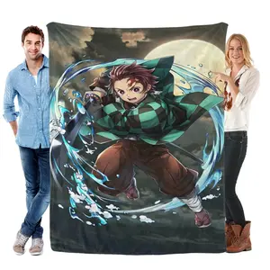 Demon Slayer Tanjiro Dynamic Battle Blanket: Soft Plush Texture, Anime-Themed Design & Ideal Christmas Gift for Demon Slayer Fans blanket home