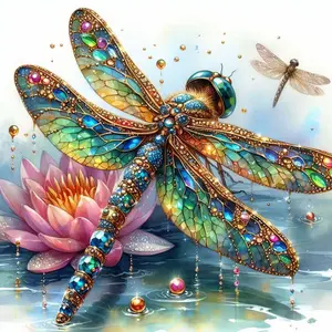 5D DIY Full Drill Round Diamond Painting - Diamond Art Kit Fluttering Dragonfly Mosaic, Canvas - DIY Decor, Home Wall Art, Perfect for Halloween and Christmas, Independence Day, Birthdays and Anniversary Gifts, Crafts