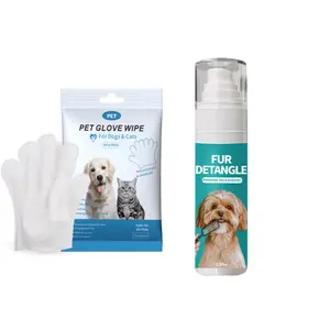 Pet Wipes & Pet Hair Detangling Spray, 6 Sheets/pack Daily Care Disposable Non-Wash Beauty Wipes & 1 Count Smooths Knots & Tangles Spray, Suitable for Travel & Nourishing Fur, Must-Have for Pet Owners