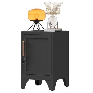 Metal Nightstand with Door and 1 Adjustable Shelf, Bedroom furniture，23.6" H Bedroom Side Table, Beside Storage Cabinet with Adjustable Leveling Feet, Modern End Table for Bedroom, Living Room (Black) Minimalist