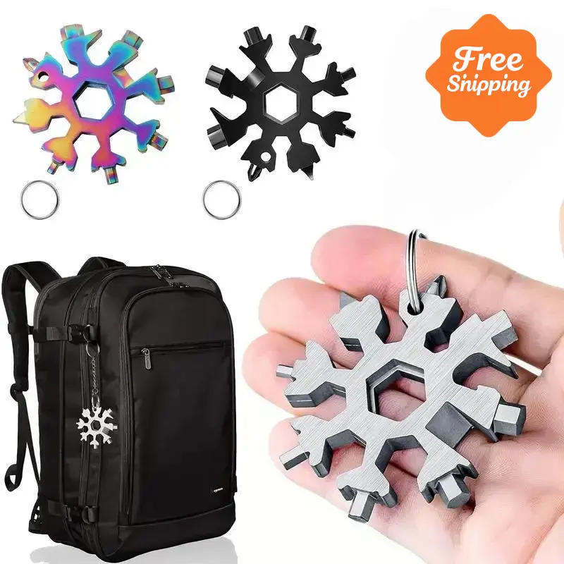 18-in-1 Snowflake Multi-Tool Set,Stainless steel is recyclable, Stainless Steel Snowflake Bottle Opener/Planetary Screwdriver/Phillips Screwdriver Set/Wrench, Essential Outdoor Survival Tool - Men's Christmas Gift (Standard - Stainless Steel)