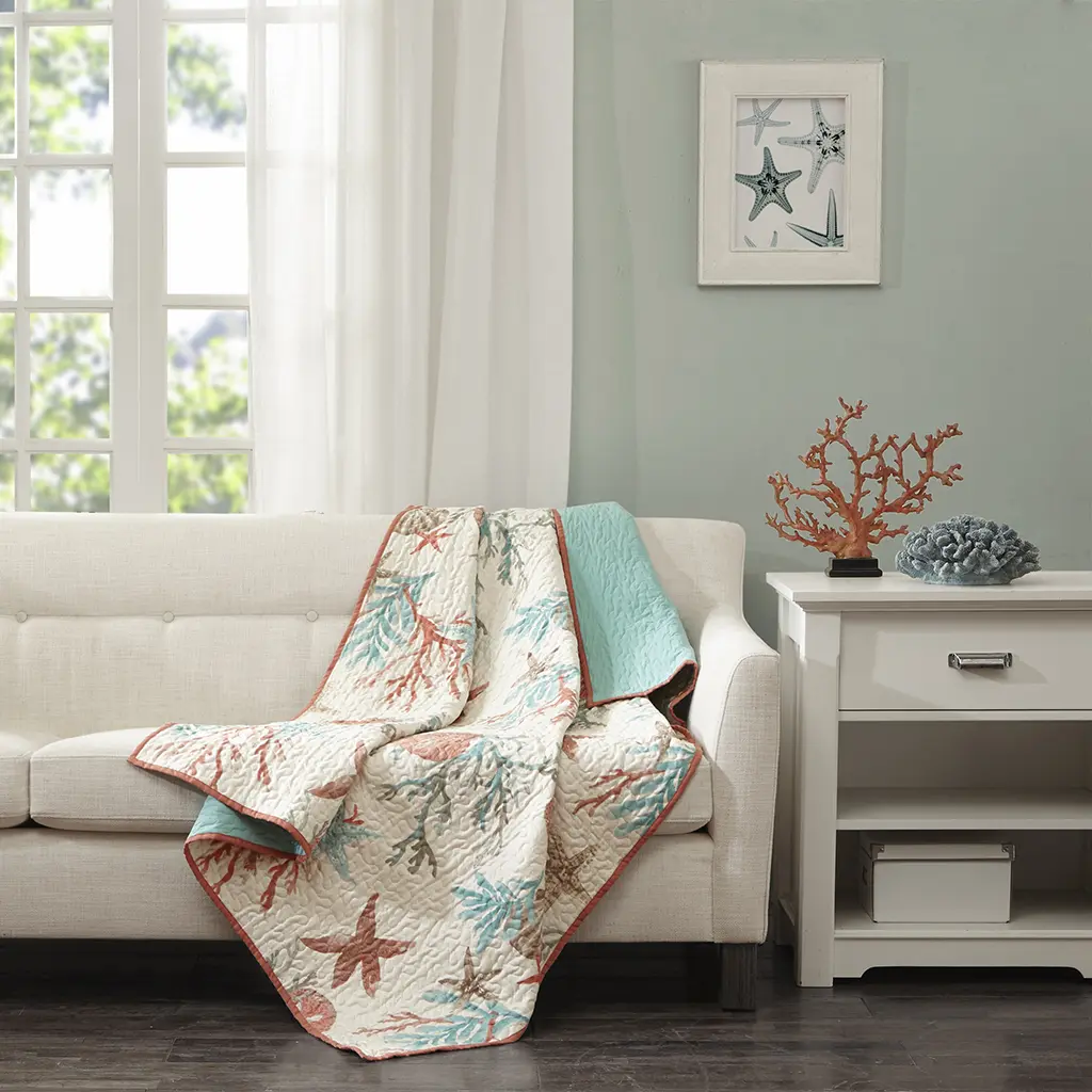 Oversized Cotton Quilted Throw - Natural Fabric, Quilt Pattern, Textured Fluffy Design for Bedding & Linens, Natural Fabric Throws, Quilt Pattern Throws