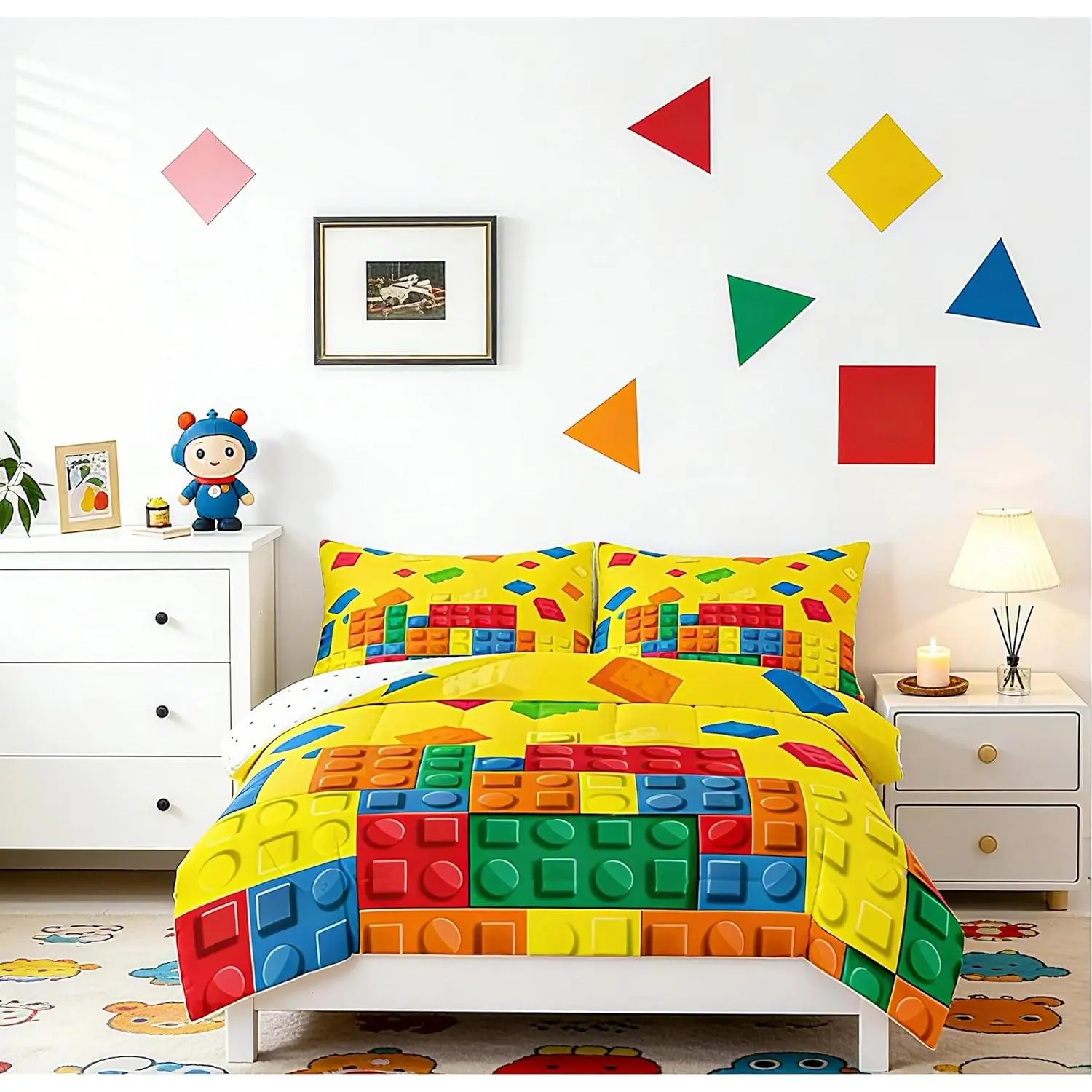 Building Block Print Comforter Set Brick Styles Comforter Colorful Bedding Set Breathable Gaming Yellow Duvet Set Room Decor Quilt Set